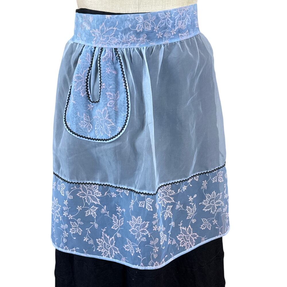 Vintage 60s Hostess Apron in Sheer Blue with Small Pocket
